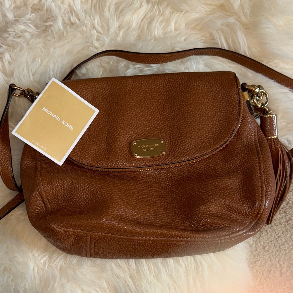 Michael Kors Brown Pebbled Leather Shoulder Bag with Tassel
